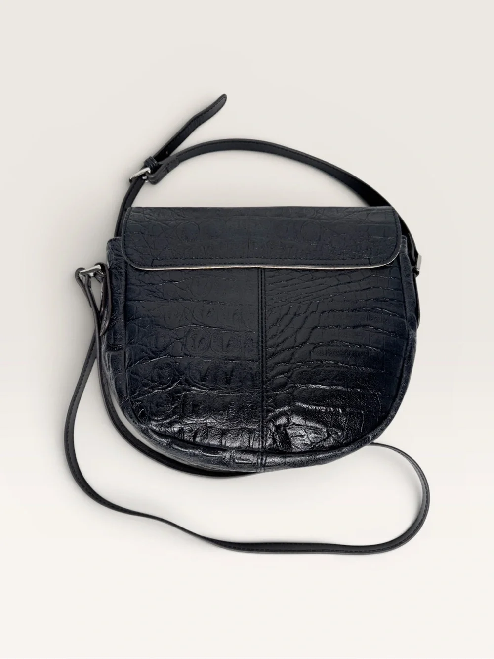 Lodis Black Leather Croc Embossed Crossbody
